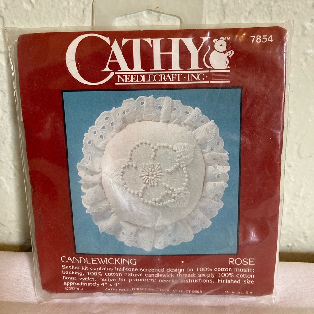Cathy Needlecraft Rose 4”x4” Candlewicking Kit #7854 Sachet Pillow Potpourri